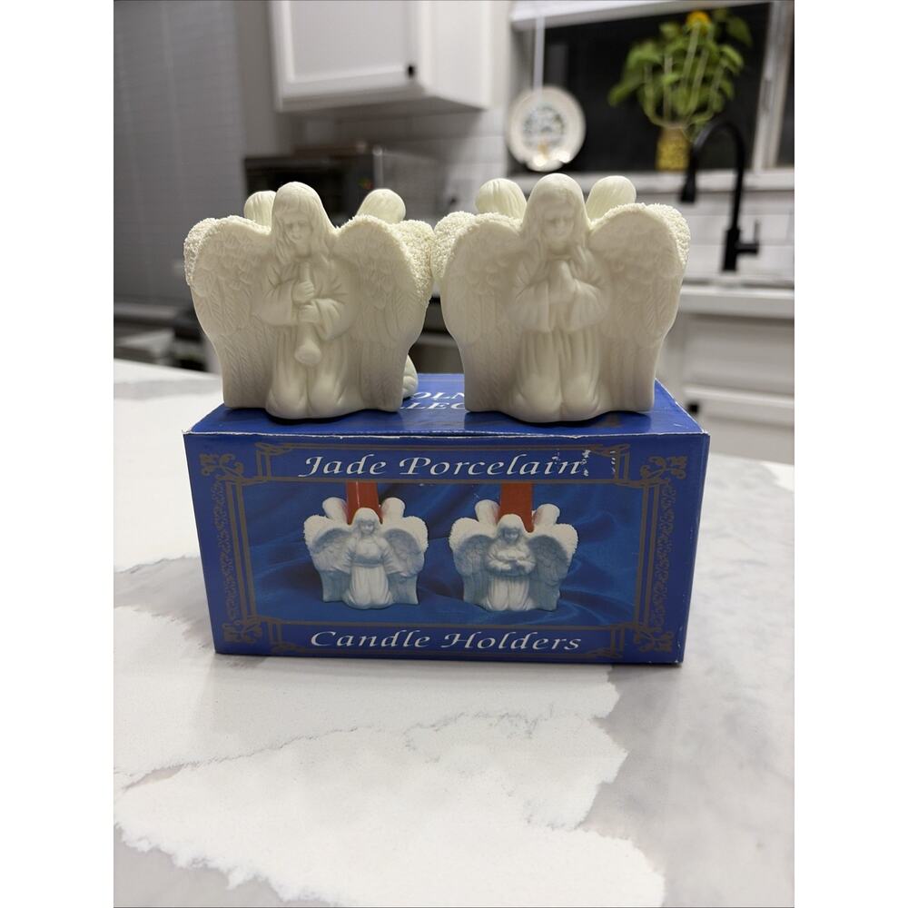 Vtg Angel Candle Holders 1995 Jade Porcelain One Pair Lincolnshire Collection